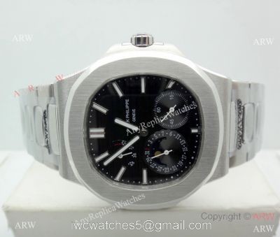 Copy Patek Philippe Nautilus Power Reserve Watch Stainless Steel Black 40mm watches
