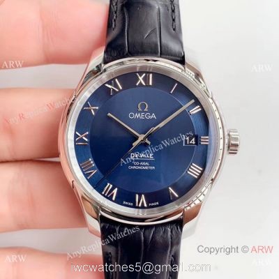 VS Factory Omega De Ville Co-Axial Men Watch Blue Dial Blue Leather Strap watches