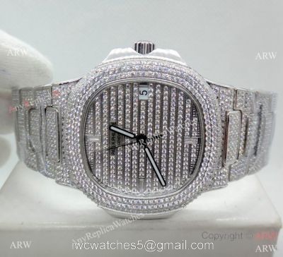 Swiss Grade Copy Patek Philippe Nautilus Jumbo Cal 324 Watch Stainless Steel Iced Out watches
