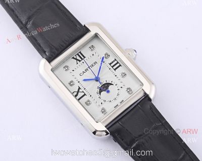 Cartier Tank Solo Moonphase Copy Watch White Dial Black Leather Strap watches
