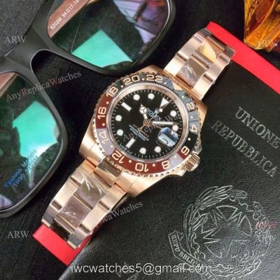 UR Replica Rolex GMT 2018 Root-Beer Rose Gold Black Dial Watch Swiss Grade watches