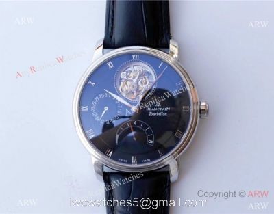 Best 1-1 Replica JB Factory Blancpain Villeret REAL Tourbillon Watch SS Black Dial watches