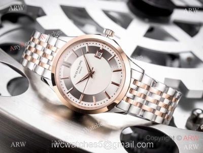 Fake Patek Philippe Calatrava White Dial Two Tone Rose Gold Watches watches