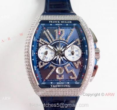 Swiss Clone Franck Muller Vanguard Yachting Blue Dial diamond Watch 7750 Movement watches