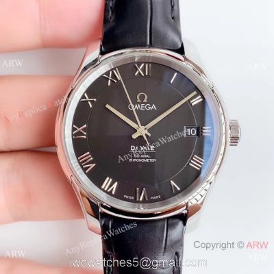 VS Factory Replica Omega De Ville Co-Axial Swiss 8500 Watch SS Black Leather Band watches