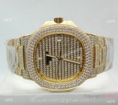 Swiss Replica Patek Philippe Nautilus Jumbo Gold Iced Out Watch 39.5mm watches