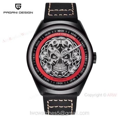 New Replica Pagani Design Black PVD Skeleton Skull Men Watch watches