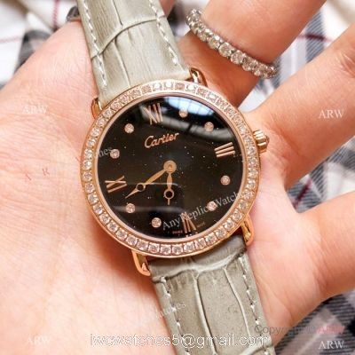 Copy Cartier Rose Gold Black Dial Watch 33mm Ladies watches