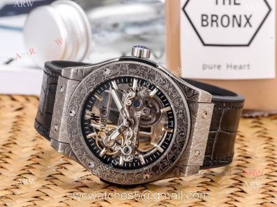Copy Hublot Classic Fusion Tattoo Wristwatch Black Gummy Strap watches