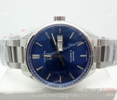Swiss Replica Tag Heuer Carrera Calibre 5 Stainless Steel Blue Dial Watch watches