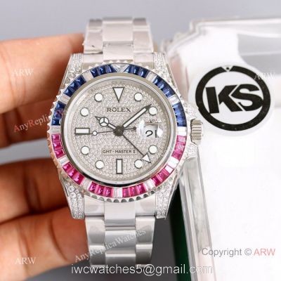 Swiss Grade 1 Copy Rolex GMT Master 2 Rainbow Bezel KSF 316L Stainless Steel Watch 40mm watches