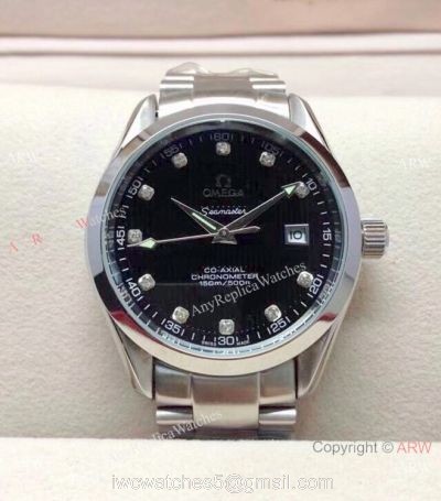Copy Omega Seamaster 39mm Watch Black Dial Diamond Marker watches