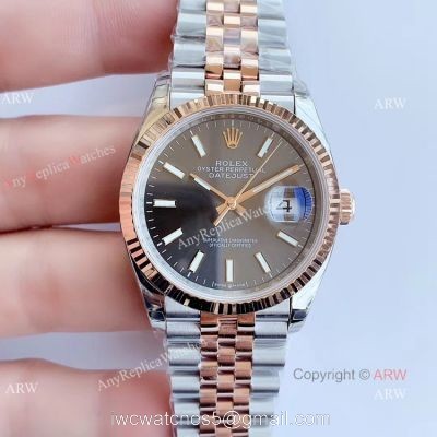 EW factory Replica Rolex Datejust 2T Rose Gold Grey Dial Watch 36MM watches