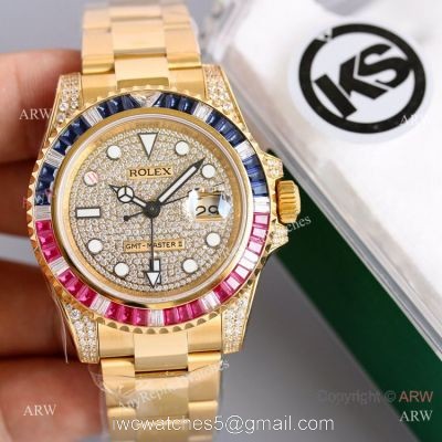Swiss Grade 1 Replica Rolex GMT Master 2 Rainbow Yellow Gold Watch KSF Eta2836 watches
