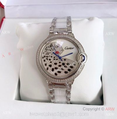 Copy Cartier Ballon Bleu SS Diamond Leopard Watch Swiss Quality watches