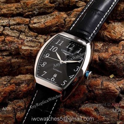 Copy Longines Evidenza Men Watches Black Dial Black Leather Strap watches