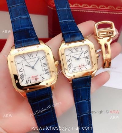 2019 Replica Cartier Santos de Lovers Watch Blue Leather Strap watches