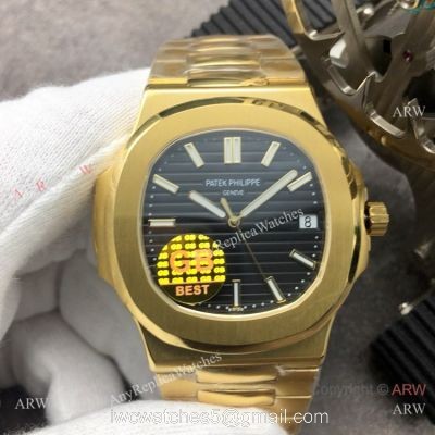 Grade 1A Replica Patek Philippe Nautilus GB Factory Cal.324 Yellow Gold Black Dial Watch watches