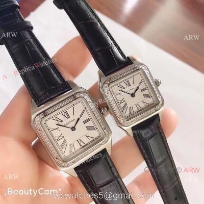 2019 New Cartier Santos Diamond Replica Watch Black Leater watches