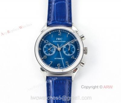 Swiss 7750 IWC Schaffhausen Portuguese Replica Watch SS Blue Leather Strap watches