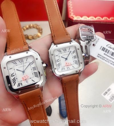 Buy Replica Cartier Santos de SS White Roman Dial Watch Quartz watches