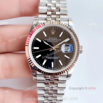 EW factory Copy Rolex Datejust 36mm Black Face SS Jubilee Band Watch watches