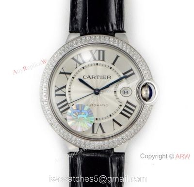 (CR) Ballon Bleu De Cartier Silver Dial Leather Strap 42mm Watch Swiss Grade 1 watches