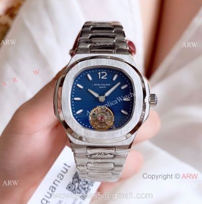 New Copy Patek Philippe Nautilus Womens 34mm Watch with Blue Tourbillon Dial watches