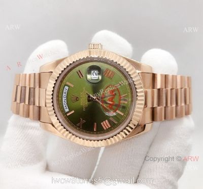 Copy Rolex Day Date 40mm Watch Green Dial Rose Gold President Band watches