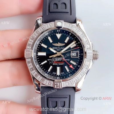Noob Factory V2 Breitling Avenger II GMT Replica Watch Black Dial Diamond Bezel watches