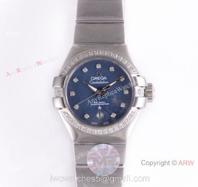 Swiss Grade Omega Constellation 27mm Watch Diamond Bezel Blue MOP Face watches