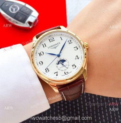 2019 Replica Longines Master Moon phase 40mm Watch Brown Leather Strap watches