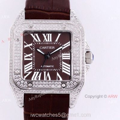 Buy Replica Cartier Santos Diamond Automatic Wrist SS Chocolate Dial watches