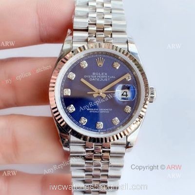 EW factory Rolex Datejust Stainless Steel Jubilee Blue Diamond Dial Watch 36mm watches