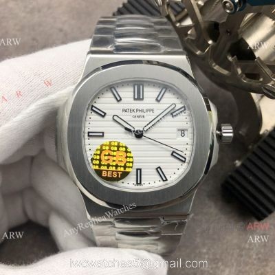 Swiss Copy Patek Philippe Nautilus White Dial Stainless Steel Watch GB Factory watches
