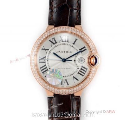 (CR) Swiss Grade 1 Ballon Bleu De Cartier Copy Watch Brown Leather Strap watches