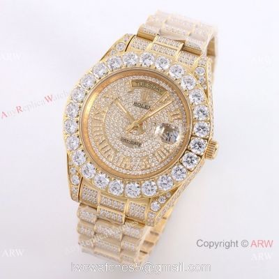New Rolex Day-Date Gold Iced out Watch 43mm Best Chinese Replica Watches watches