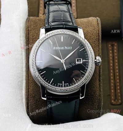 NEW! Swiss Replica Audemars Piguet Jules Audemars Watch 41mm Black Dial Diamond Bezel watches