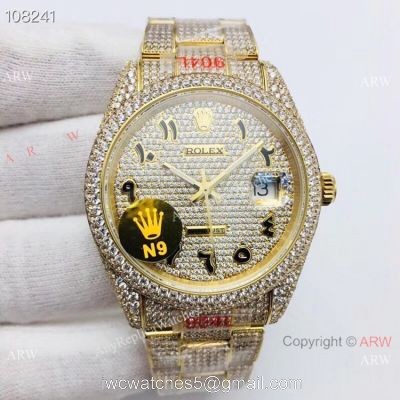 Swiss 2824 904L Rolex Datejust Iced Out Watch Fake Rolex with Diamond Bezel watches