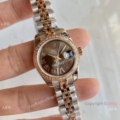 New Replica Diamond Rolex Jubilee Rose Gold Datejust Watch Brown Dial 32mm watches