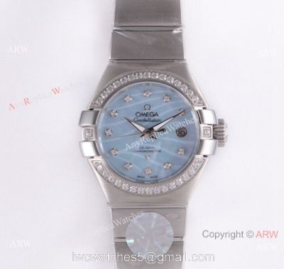 Swiss Replica Omega Constellation Stainless Steel Blue MOP Dial Watch 27mm watches