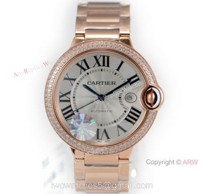 (CR) Swiss Copy Cartier Ballon Bleu de 42mm Watch Rose Gold Diamond watches