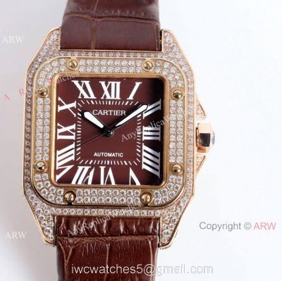 High Quality Cartier Santos De Diamond Case Brown Dial Wrist Automatic watches