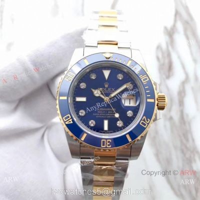EW Replica Rolex Blue Face Submariner Diamond Markers Watch Swiss 3135 watches