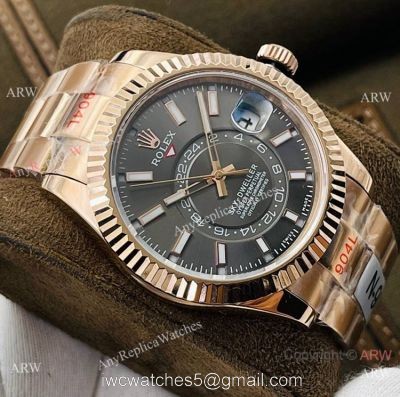 2021 New! DR Factory Swiss 9001 Rolex Sky-Dweller 42 Watch Rose Gold Rhodium Grey Face watches