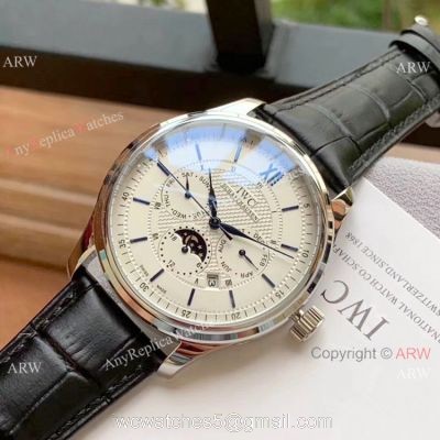 IWC Portugieser Annual Calendar Watches White Dial Black Leather Strap watches