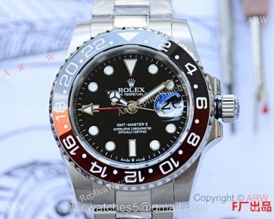 Clone Rolex GMT-Master II Stainless Steel Black and Red Ceramic Watch 40mm watches