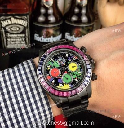 Rolex Daytona Rainbow Replica Blacksteel Graffiti Face 43mm watches