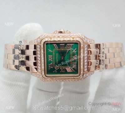 Panthere De Cartier Rose Gold Green Dial Watch with Diamond watches