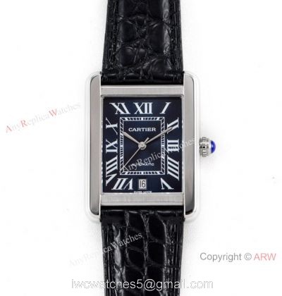 (ER) Grade 1A SwissTank Solo Cartier Watch Copy SS Black Roman Face watches